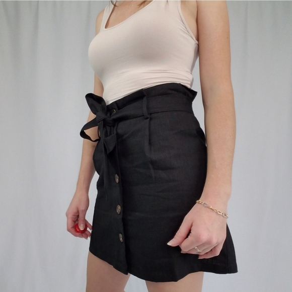 Dresses & Skirts - Black button front ramie cotton blend mini skirt
